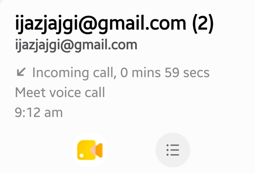 Example call log from a suspected scam caller using a voice call app