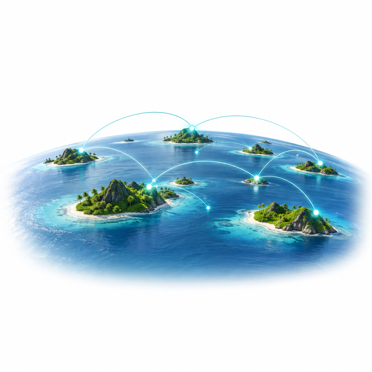 Pacific islands connected across the ocean, representing regional cooperation